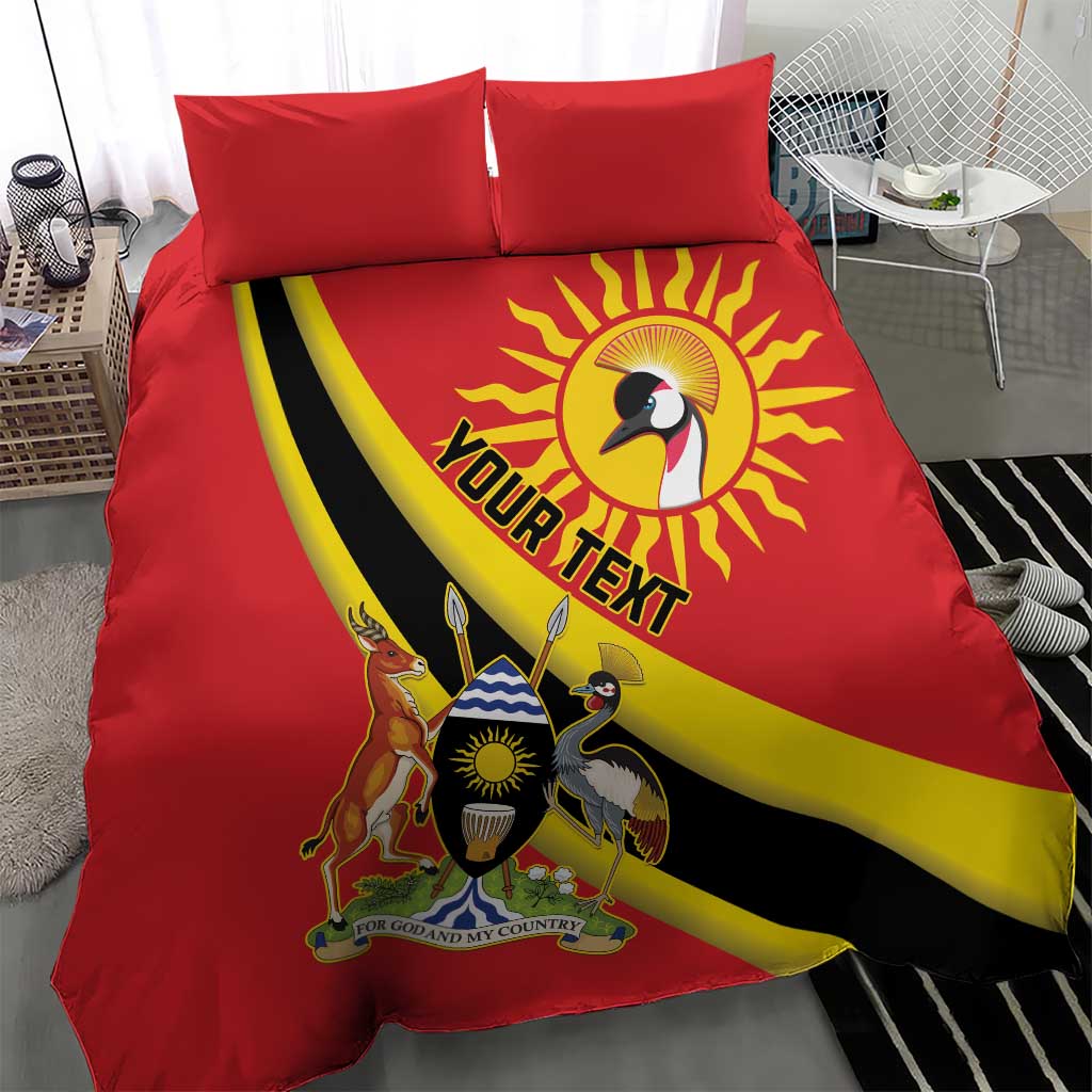 Personalised Afro Uganda Bedding Set Black Crowned Crane With Coat Of Arms