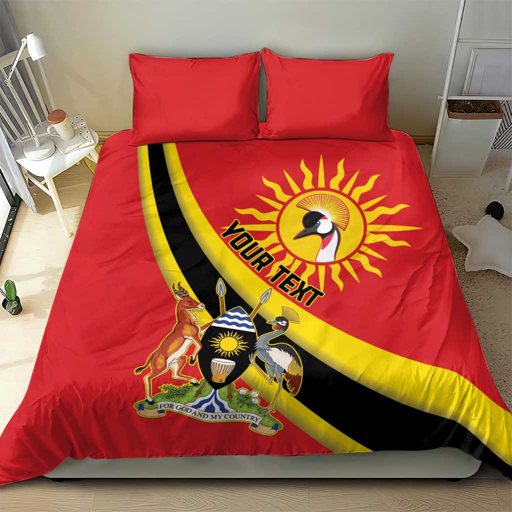 Personalised Afro Uganda Bedding Set Black Crowned Crane With Coat Of Arms