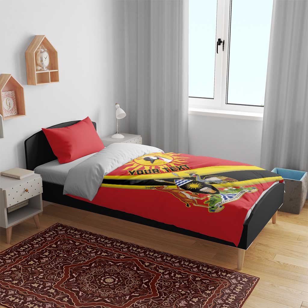 Personalised Afro Uganda Bedding Set Black Crowned Crane With Coat Of Arms