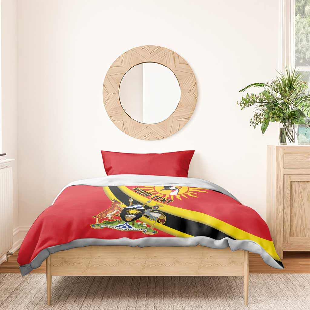 Personalised Afro Uganda Bedding Set Black Crowned Crane With Coat Of Arms