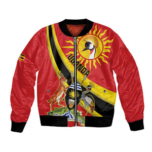 Personalised Afro Uganda Bomber Jacket Black Crowned Crane With Coat Of Arms