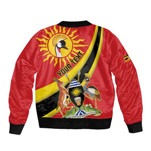 Personalised Afro Uganda Bomber Jacket Black Crowned Crane With Coat Of Arms