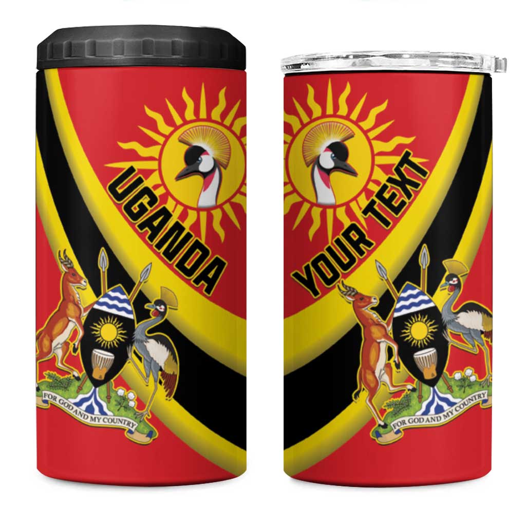 Personalised Afro Uganda 4 in 1 Can Cooler Tumbler Black Crowned Crane With Coat Of Arms