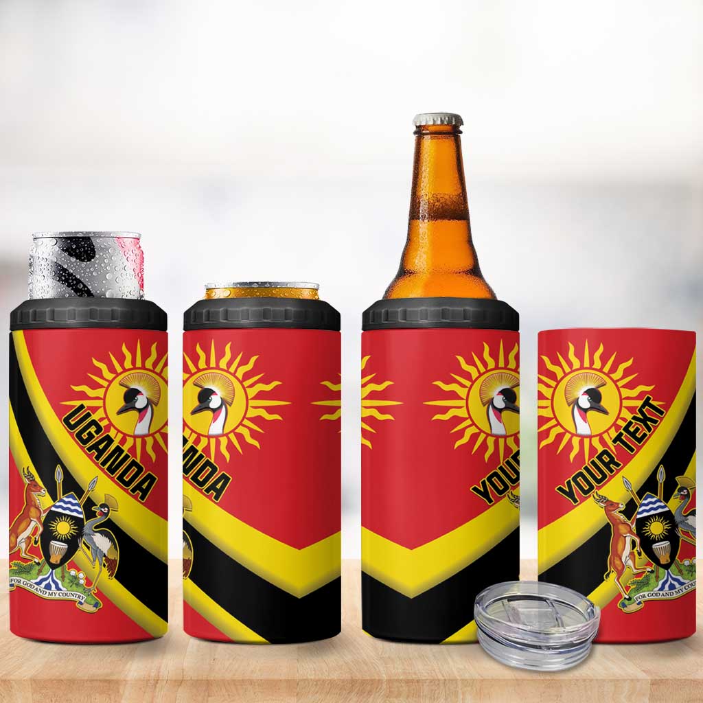 Personalised Afro Uganda 4 in 1 Can Cooler Tumbler Black Crowned Crane With Coat Of Arms