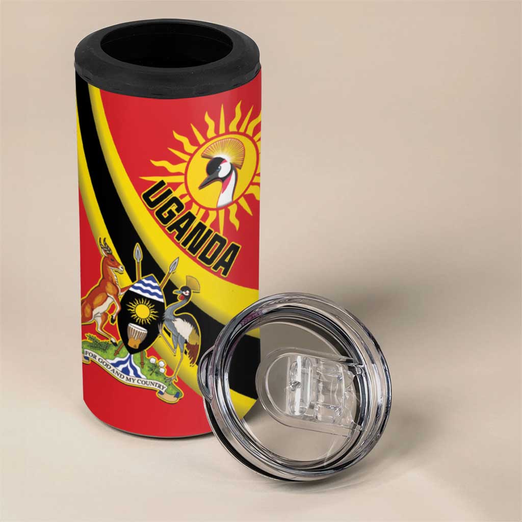 Personalised Afro Uganda 4 in 1 Can Cooler Tumbler Black Crowned Crane With Coat Of Arms