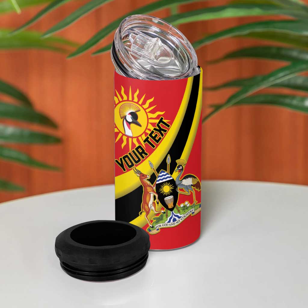 Personalised Afro Uganda 4 in 1 Can Cooler Tumbler Black Crowned Crane With Coat Of Arms