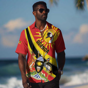 Personalised Afro Uganda Hawaiian Shirt Black Crowned Crane With Coat Of Arms