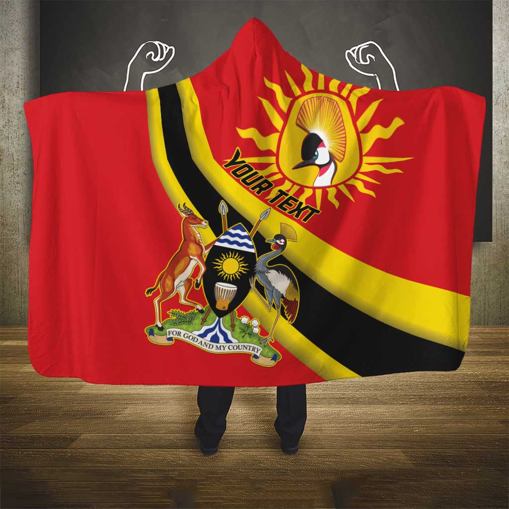 Personalised Afro Uganda Hooded Blanket Black Crowned Crane With Coat Of Arms