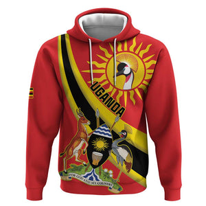 Personalised Afro Uganda Hoodie Black Crowned Crane With Coat Of Arms