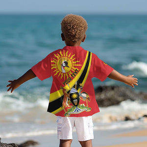 Personalised Afro Uganda Kid Hawaiian Shirt Black Crowned Crane With Coat Of Arms