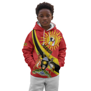 Personalised Afro Uganda Kid Hoodie Black Crowned Crane With Coat Of Arms