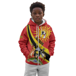 Personalised Afro Uganda Kid Hoodie Black Crowned Crane With Coat Of Arms