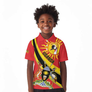 Personalised Afro Uganda Kid Polo Shirt Black Crowned Crane With Coat Of Arms