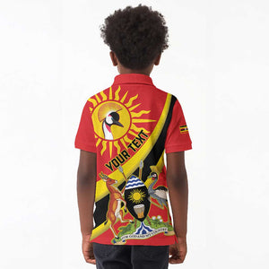 Personalised Afro Uganda Kid Polo Shirt Black Crowned Crane With Coat Of Arms