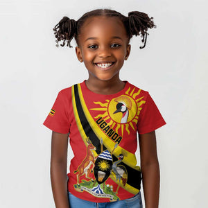 Personalised Afro Uganda Kid T shirt Black Crowned Crane With Coat Of Arms