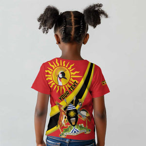 Personalised Afro Uganda Kid T shirt Black Crowned Crane With Coat Of Arms