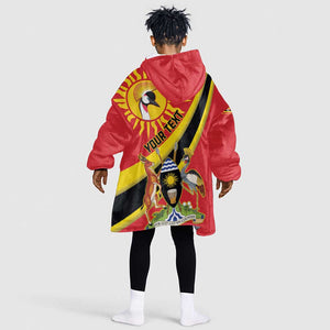 Personalised Afro Uganda Kid Wearable Blanket Hoodie Black Crowned Crane With Coat Of Arms