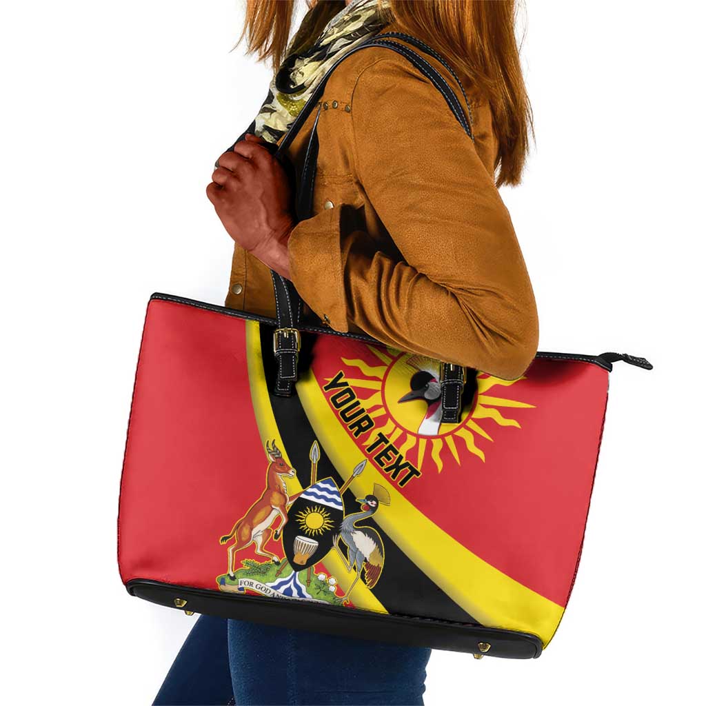 Personalised Afro Uganda Leather Tote Bag Black Crowned Crane With Coat Of Arms