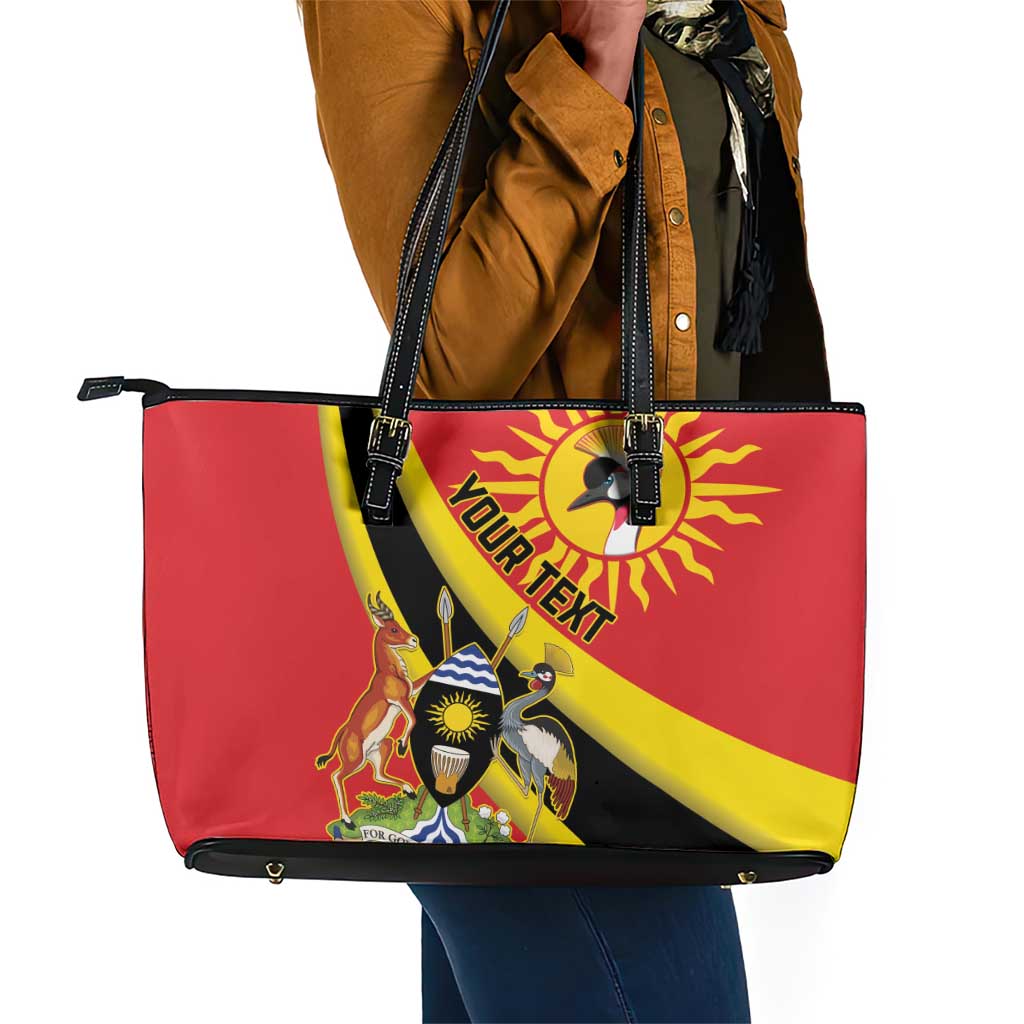 Personalised Afro Uganda Leather Tote Bag Black Crowned Crane With Coat Of Arms
