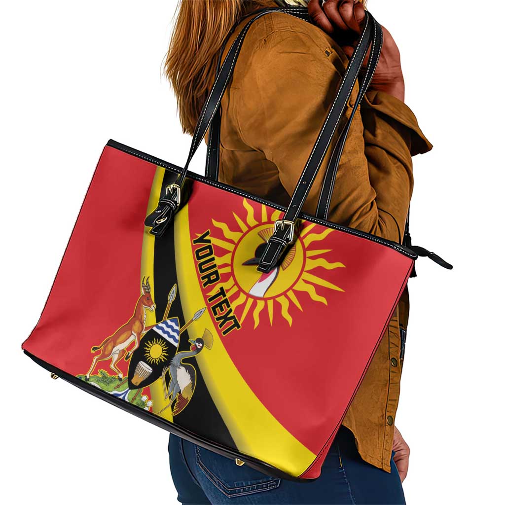 Personalised Afro Uganda Leather Tote Bag Black Crowned Crane With Coat Of Arms