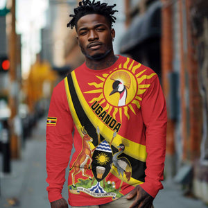 Personalised Afro Uganda Long Sleeve Shirt Black Crowned Crane With Coat Of Arms