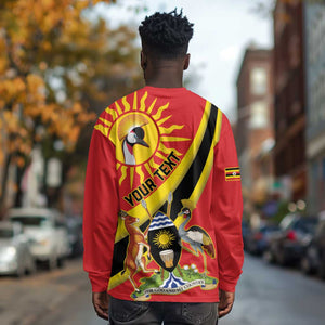 Personalised Afro Uganda Long Sleeve Shirt Black Crowned Crane With Coat Of Arms