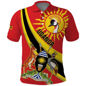 Personalised Afro Uganda Polo Shirt Black Crowned Crane With Coat Of Arms