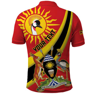 Personalised Afro Uganda Polo Shirt Black Crowned Crane With Coat Of Arms