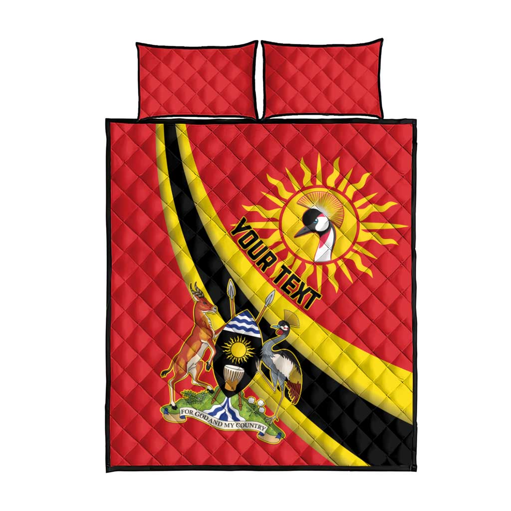 Personalised Afro Uganda Quilt Bed Set Black Crowned Crane With Coat Of Arms