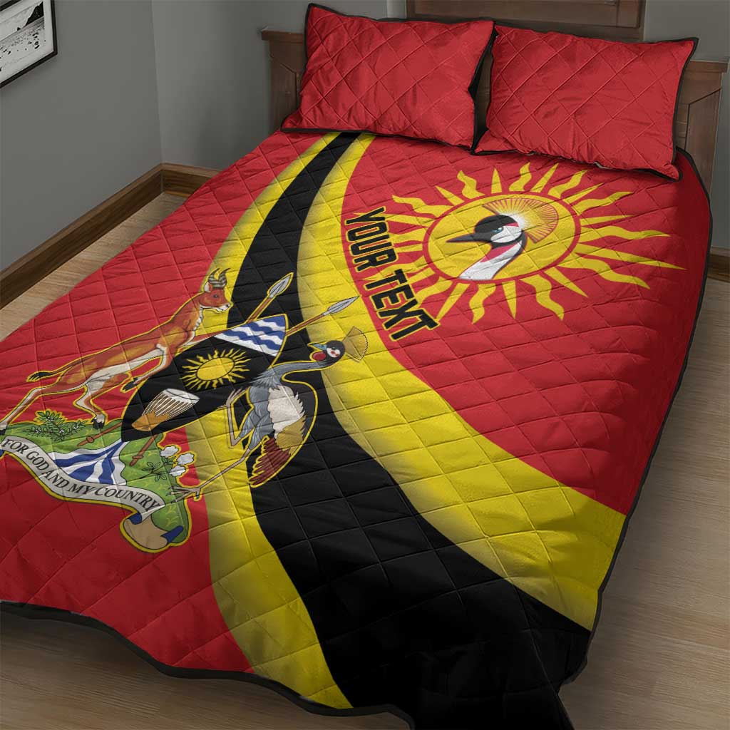 Personalised Afro Uganda Quilt Bed Set Black Crowned Crane With Coat Of Arms