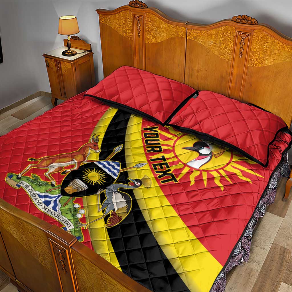 Personalised Afro Uganda Quilt Bed Set Black Crowned Crane With Coat Of Arms