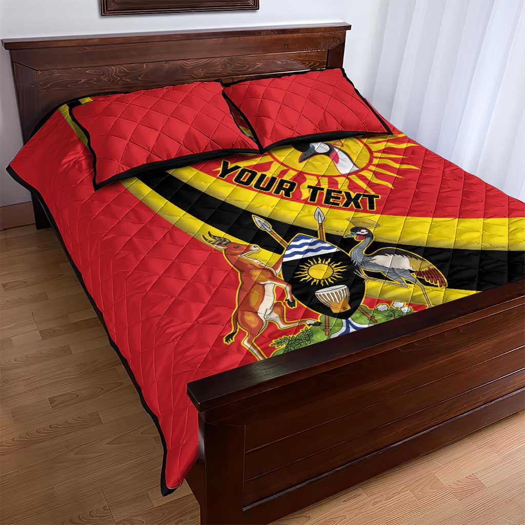 Personalised Afro Uganda Quilt Bed Set Black Crowned Crane With Coat Of Arms