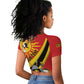 Personalised Afro Uganda Raglan Cropped T shirt Black Crowned Crane With Coat Of Arms