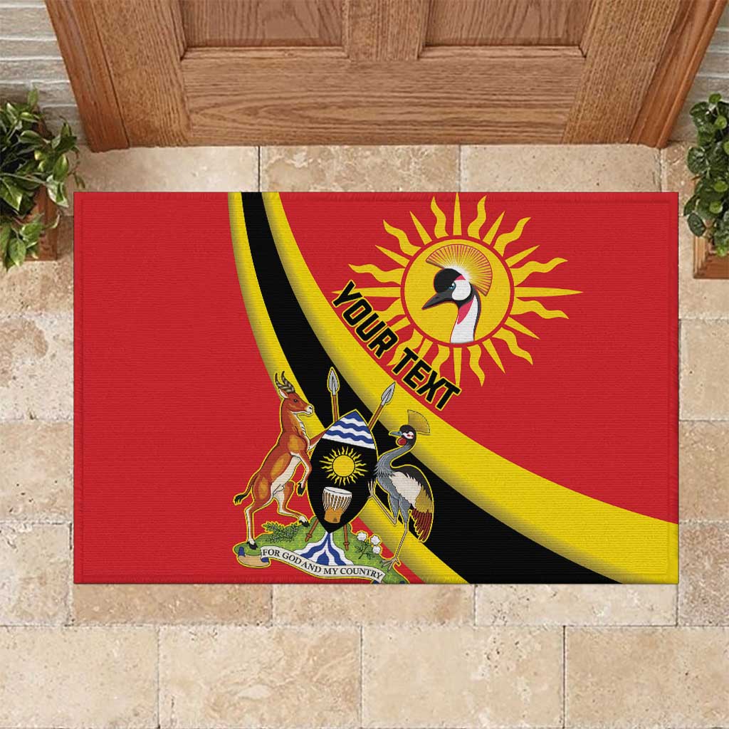 Personalised Afro Uganda Rubber Doormat Black Crowned Crane With Coat Of Arms