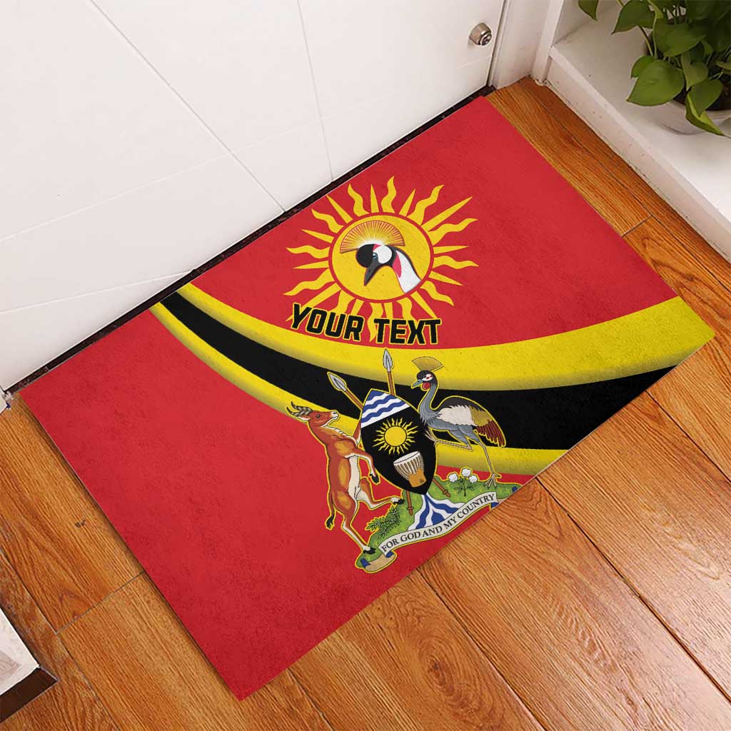 Personalised Afro Uganda Rubber Doormat Black Crowned Crane With Coat Of Arms