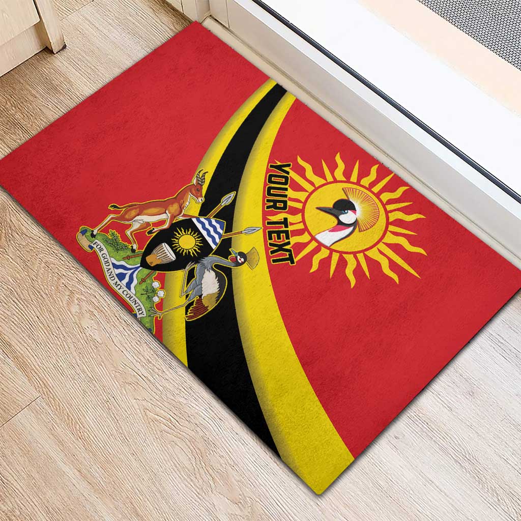 Personalised Afro Uganda Rubber Doormat Black Crowned Crane With Coat Of Arms
