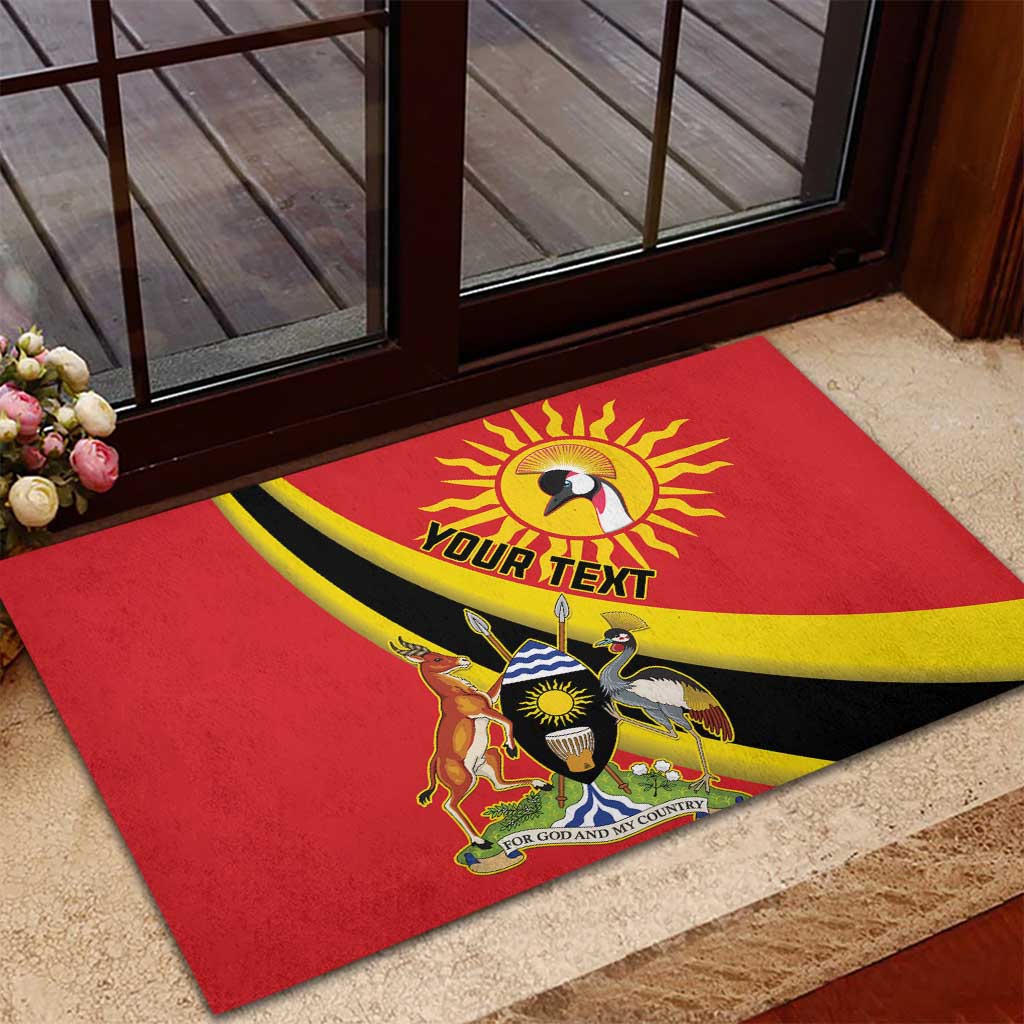 Personalised Afro Uganda Rubber Doormat Black Crowned Crane With Coat Of Arms