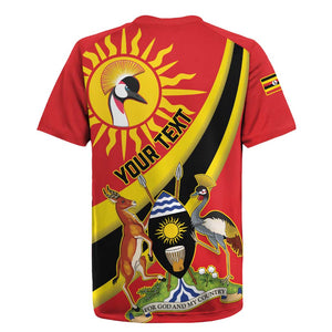 Personalised Afro Uganda Rugby Jersey Black Crowned Crane With Coat Of Arms