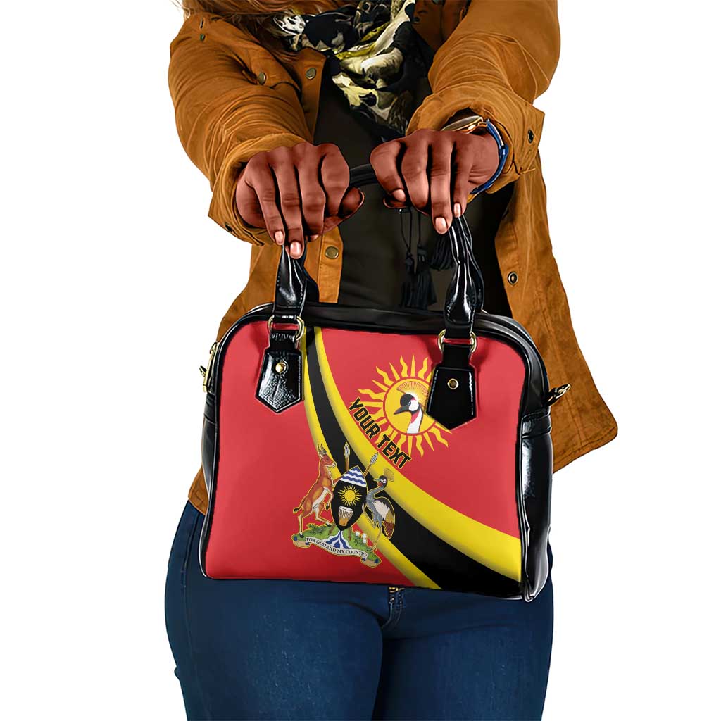 Personalised Afro Uganda Shoulder Handbag Black Crowned Crane With Coat Of Arms