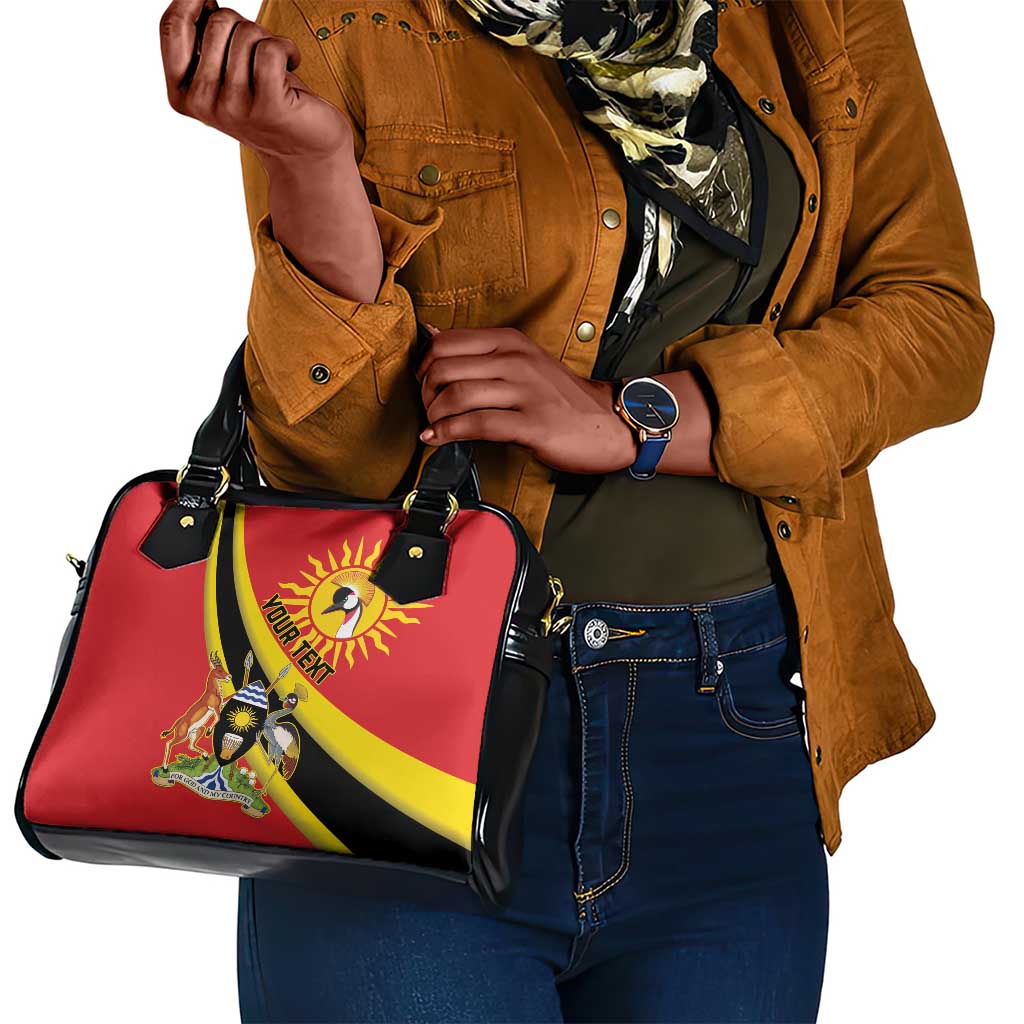 Personalised Afro Uganda Shoulder Handbag Black Crowned Crane With Coat Of Arms
