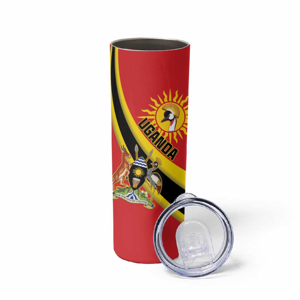 Personalised Afro Uganda Skinny Tumbler Black Crowned Crane With Coat Of Arms