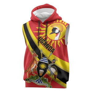 Personalised Afro Uganda Sleeveless Hoodie Black Crowned Crane With Coat Of Arms - African Pride