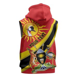 Personalised Afro Uganda Sleeveless Hoodie Black Crowned Crane With Coat Of Arms - African Pride