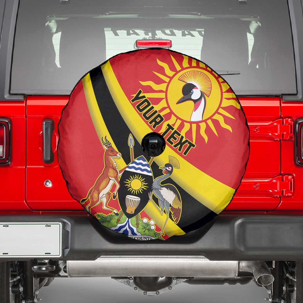 Personalised Afro Uganda Spare Tire Cover Black Crowned Crane With Coat Of Arms
