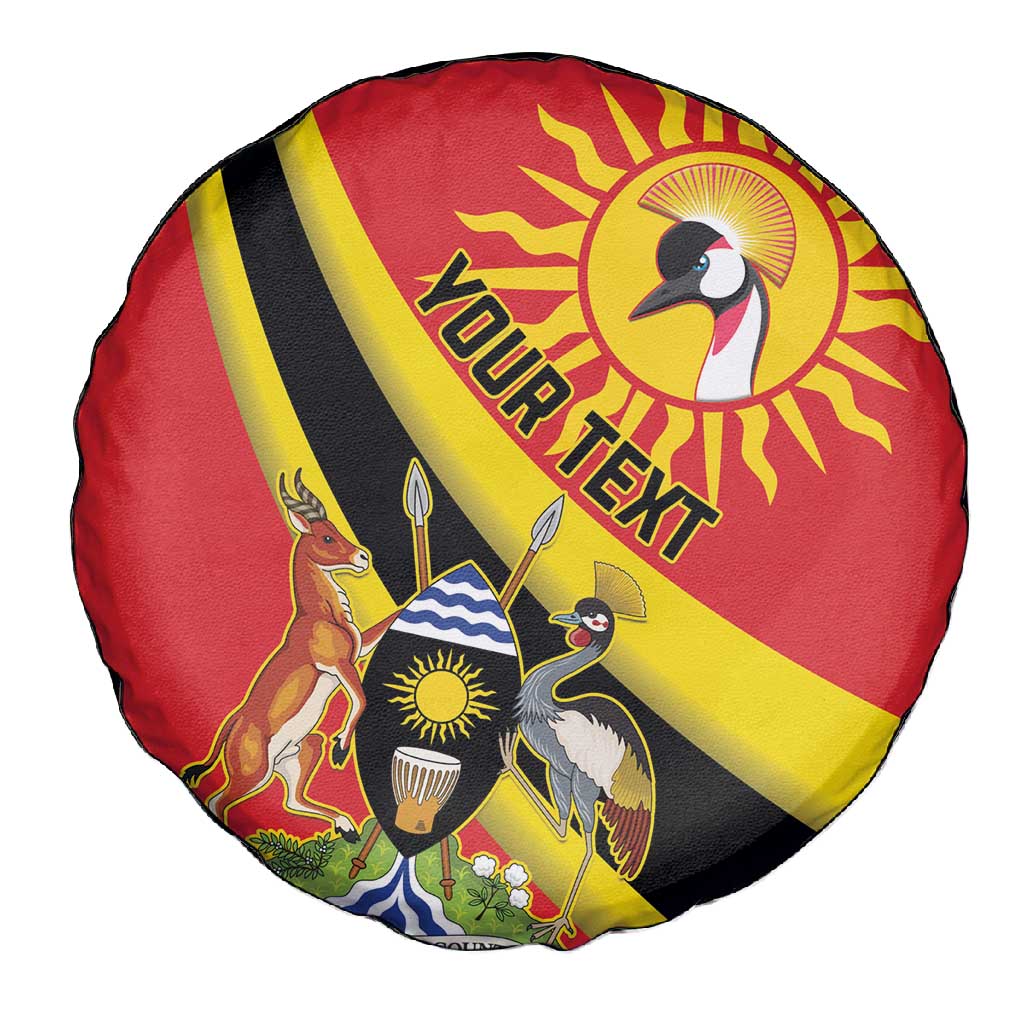 Personalised Afro Uganda Spare Tire Cover Black Crowned Crane With Coat Of Arms
