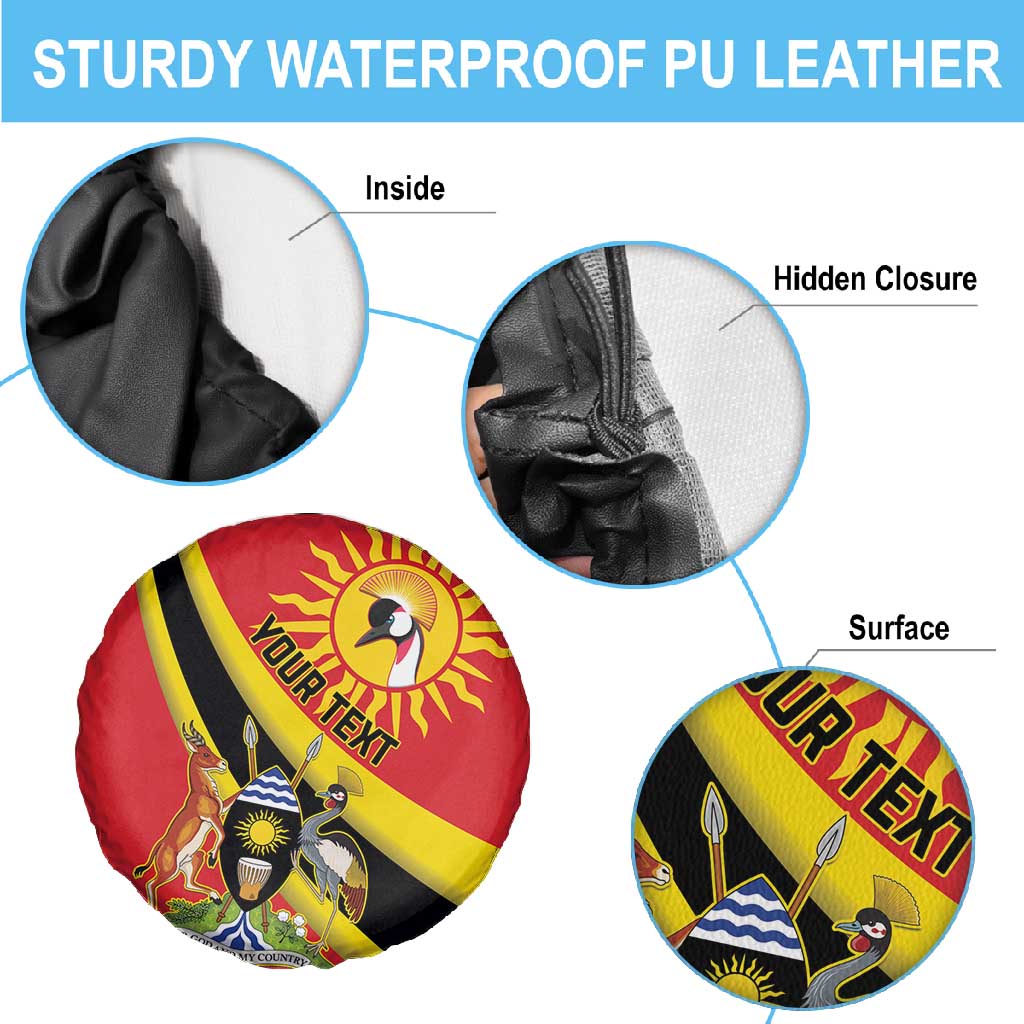 Personalised Afro Uganda Spare Tire Cover Black Crowned Crane With Coat Of Arms