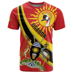 Personalised Afro Uganda T shirt Black Crowned Crane With Coat Of Arms