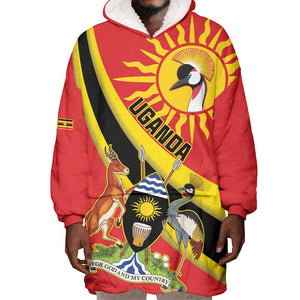 Personalised Afro Uganda Wearable Blanket Hoodie Black Crowned Crane With Coat Of Arms