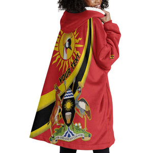 Personalised Afro Uganda Wearable Blanket Hoodie Black Crowned Crane With Coat Of Arms