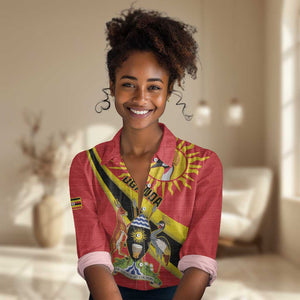 Personalised Afro Uganda Women Casual Shirt Black Crowned Crane With Coat Of Arms LT15